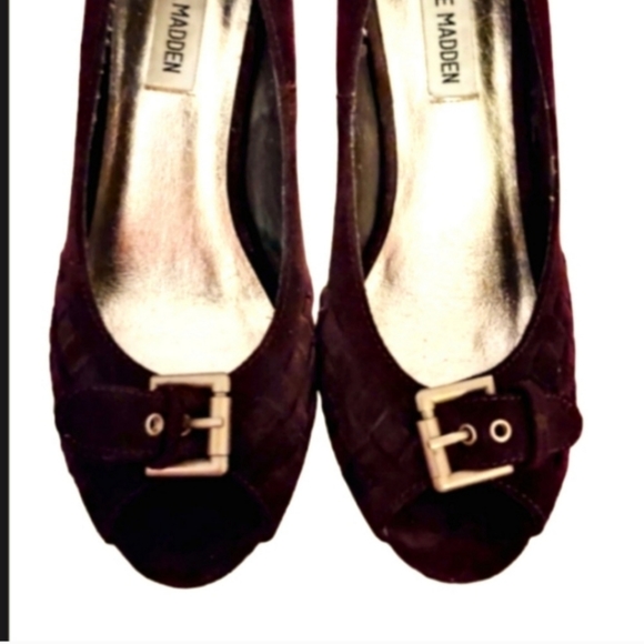 Steve Madden"VISIT" Platform Brown Suede Braided Peep Toe Wedges FINAL SALE - Picture 3 of 5